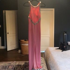 Coral evening gown with Beaded front and back